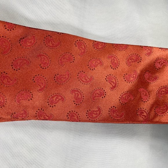 Rust color Jacquard silk tie with paisley design - Picture 4 of 4